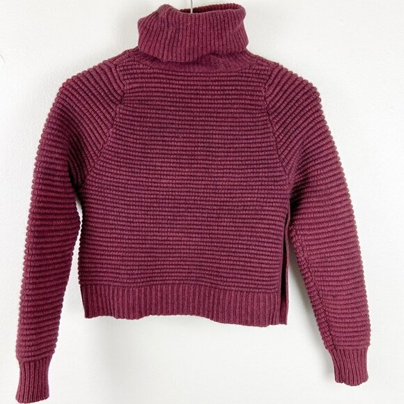 MADEWELL | Side-Button Turtleneck Sweater Thick Chunky Textured Burgundy XXS - Picture 2 of 6